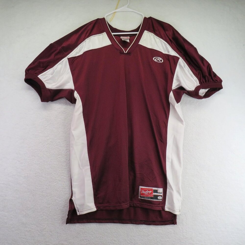 Rawlings Jersey Mens XL Maroon White Mesh V-Neck Athletic Performance FJSI